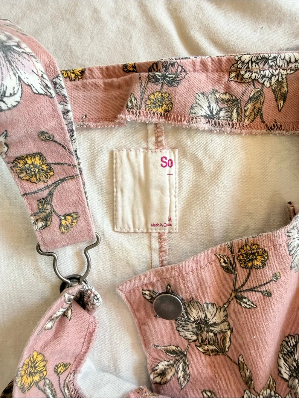 SO Girls' Pink Floral Button-Front Pinafore Dress